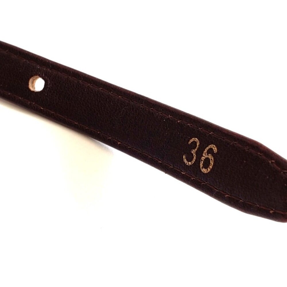 Vintage Brown Leather Feather Inlay Belt With Brass Buckle - Picture 6 of 6